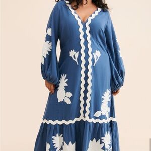 Farm Rio Embroidered Long-Sleeve Dress
